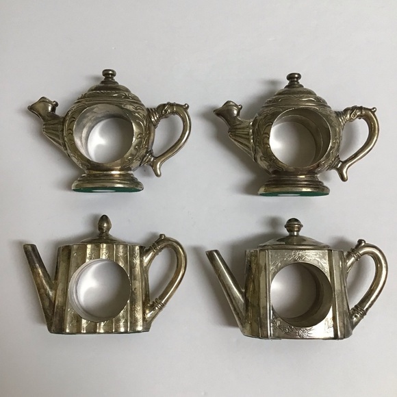 Godinger Silver-plate Teapot Napkin Rings Mixed SET OF 4 Silver Art 1994 Vintage - Picture 7 of 14